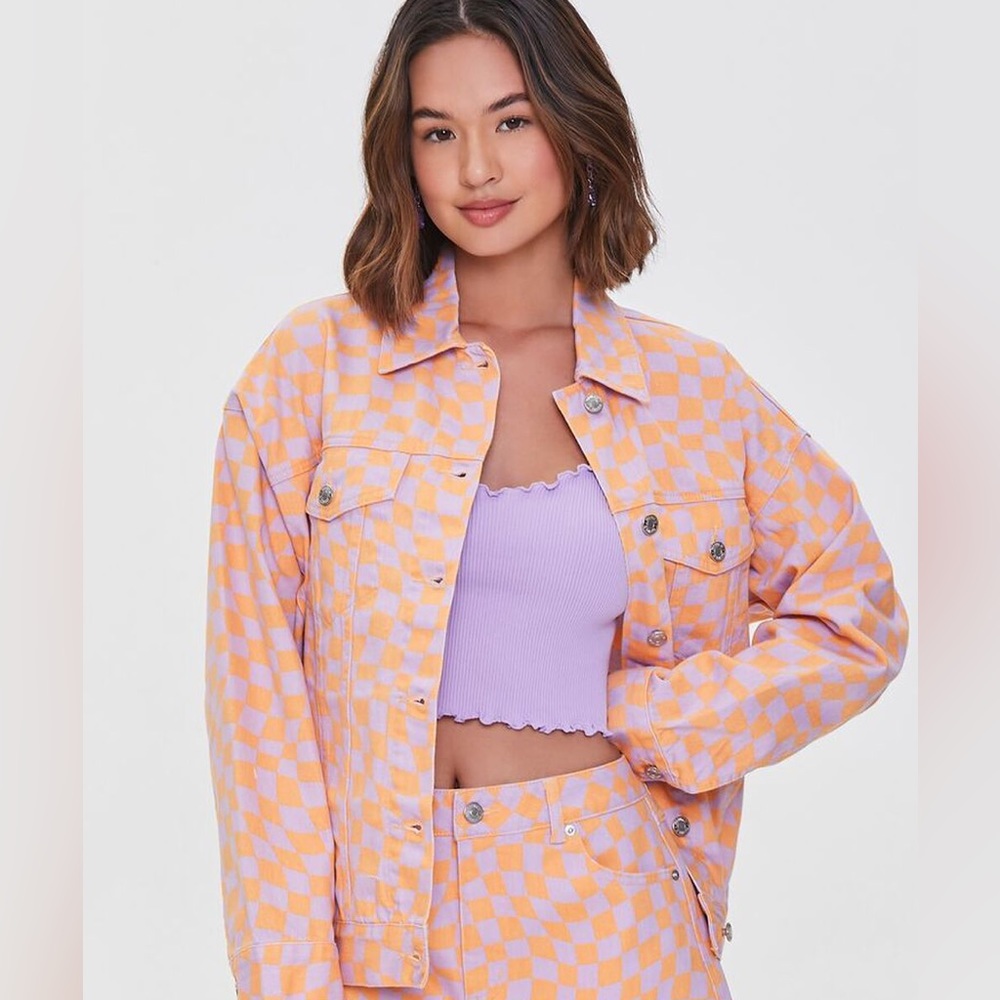 Forever 21 Checkered Jean Jacket